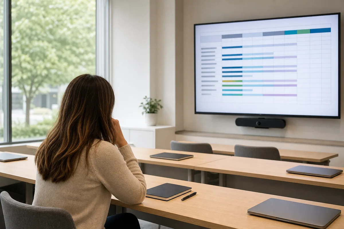 Personne consultant un tableau de résultats détaillés par domaine de compétence