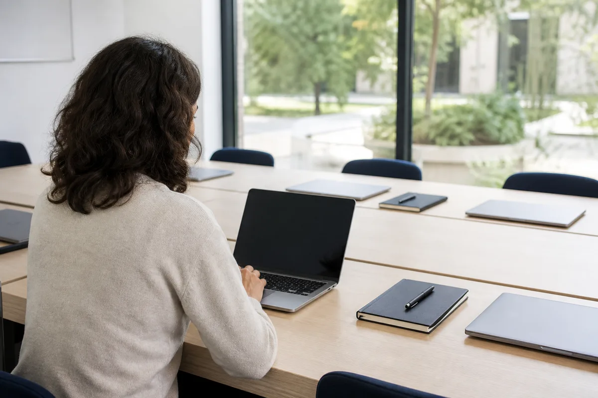 Personne évaluant ses compétences bureautiques devant un ordinateur portable