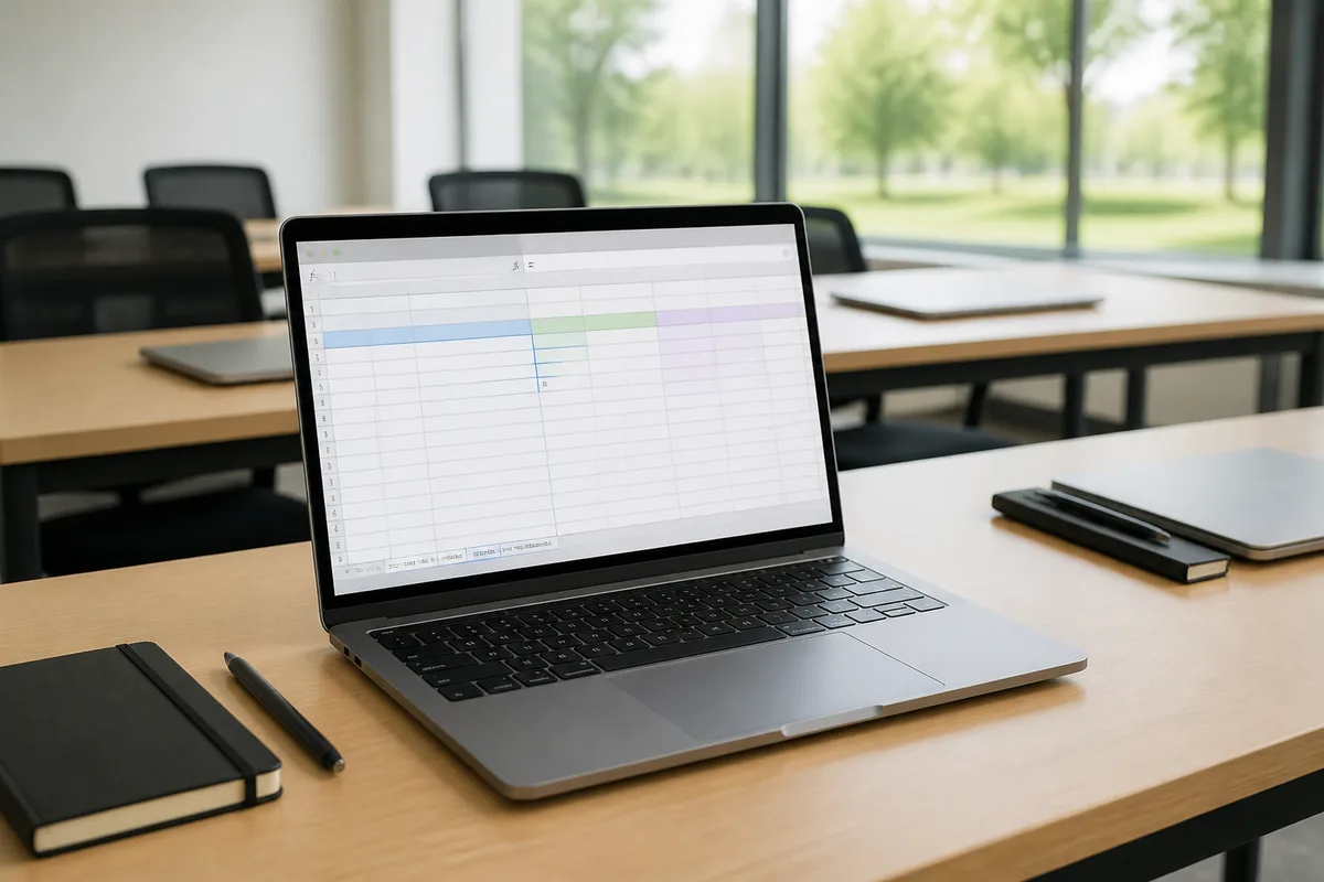 Classeur de tableur ouvert avec plusieurs feuilles et une formule en cours de saisie